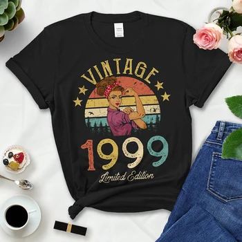 Vintage Retro 1999 Moda Verão Roupas das Mulheres T-Shirts 24 24 Anos de Idade, Festa de Aniversário Senhoras Roupas Tshirt Causal Roupas