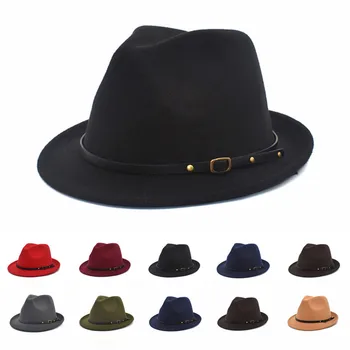 Os homens Short brim chapéu Fedora de Verão, moda Inverno flat brim, chapéu alto e para os homens e mulheres de lã de jazz chapéus