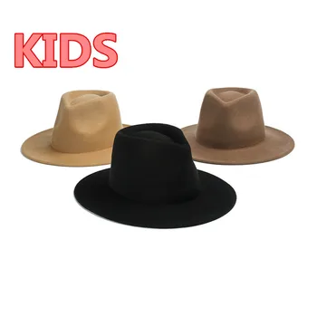 202108-hh3013A novo outono inverno CLACCIS sólido crianças lã fedoras cap crianças de lazer de jazz do panamá chapéu