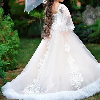 Formal de Renda Branca Vestidos da Menina de Flor para o Casamento de Uma de Manga Crianças da Primeira Comunhão Vestido de Vestidos De Primera Comunion 2020