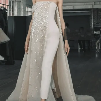 SuperKimJo Marfim Dubai Caftan de Macacões para Casamentos 2022 Abendkleider Frisado Elegantes Calças para as Mulheres Vestidos De Noche 2023