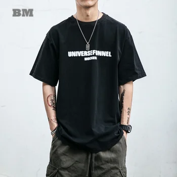 Japonês Streetwear Letra Imprimir T-Shirt dos Homens Verão Finos de Algodão de Mangas Curtas Casal coreano de Roupas Harajuku Superior Homens Tee