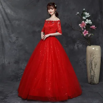 YC-H79#fotos Reais novo 2023 laço de noiva vestido de noiva de Organza com Bordado atacado vestido de hotéis baratos vestidos de vermelho, branco Personalizado