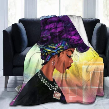2021 Africano-Americano De Mulheres Negras Com Cabelo Roxo Jogar Cobertor Quente Ultra-Soft Micro Cobertor De Lã Para O Sofá-Cama Sala De Estar