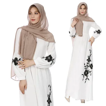 Abaya Muçulmano Vestido para as Mulheres Chiffon Manga Longa Plus size Bordado Elegante Ramadã árabe Turquia Islâmica Mulheres de Roupas
