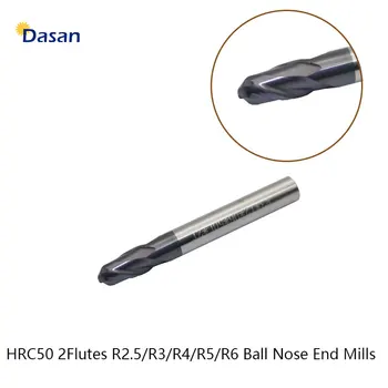 1pcs Ball Nose 5mm 6mm 8mm 10mm 12mm HRC50 R2.5 R3 R4 R5 R6 fresa de topo de metal duro 2Flutes de Torno CNC, Fresa Ferramenta