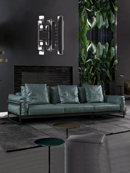 Italiano de estilo minimalista moderno da luz de couro de luxo para baixo do sofá família grande sala de estar do primeiro andar importada couro de alta qualidade