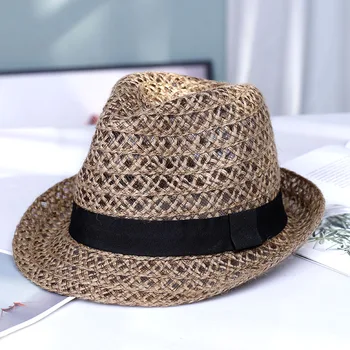 Natural do Panamá Macio em Forma de Chapéu de Palha das Mulheres do Verão chapéus de sol dos Homens Praia Sol Tampa de Proteção UV palha, chapéu de Feltro cor relva RÁFIA pac