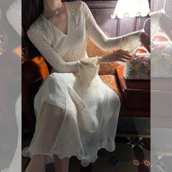 Canglan Jue 2.0 Lã, Rendas De Luz De Luxo, A Indústria Pesada Fairy Dress Xiao Lanhua Fairy Dress Mulheres Coreia Do Vestido Branco Vestido De Princesa