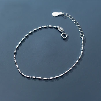 MloveAcc Simples Bracelete Chain Real 100% 925 Silver Praça do elo de Corrente Original para as Mulheres Brithday Presente da Jóia