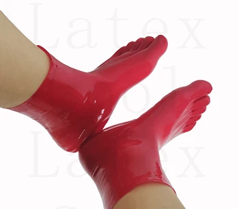 100% borracha de Látex e Gomas Vermelho curto cinco dedos meias Tamanho S-XL 0,4 mm
