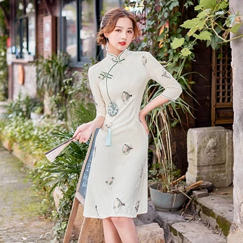 Simples Bordado Cheongsam Tradicional, Elegante, Magro Chinês Vestido Das Mulheres De Etnia Estilo Harajuku Vintage Longo Qipao Novo
