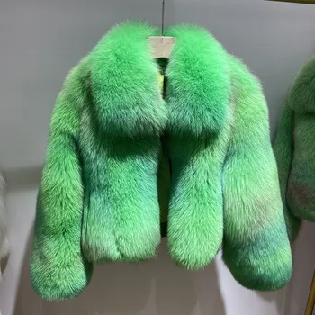 Personalizado Toda a pele de Rosa verde Senhoras Celebridades Natural de pele de raposa de casacos e jaquetas