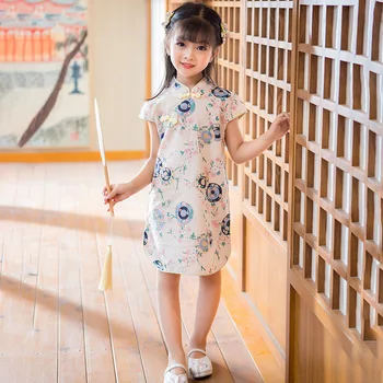Crianças De Bebê Qipao Roupa Tradicional Chinesa Retro Impressão Linda Qipao Vestido De Crianças Cheongsam Hanfu Fase De Desgaste De Desempenho