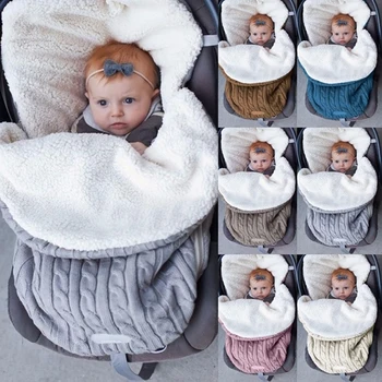Recém-Nascido De Inverno Carrinho Enrole Um Cobertor Footmuff Grossa Malha Quente Crochê Swaddle Sacos De Dormir De Criança De Bebê Dormir Saco