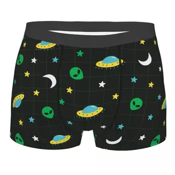 Sexy Boxer Ufo Alien Lua Estrela do Espaço Sideral Padrão de Shorts, Cuecas Homens de roupa interior Macio Cuecas para Homme Plus Size