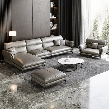Italiano sofá de couro camada superior de couro de sala de estar moderna de couro simples, canto imperial concubina combinação sofá