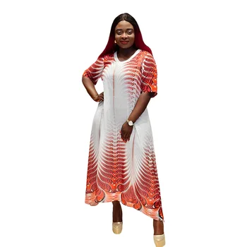 Africana de Impressão Vestidos XL-5XL Outono Primavera Mulheres Africanas Meia Manga com decote em V Poliéster Vestido Longo Maxi Vestido Africano Roupas