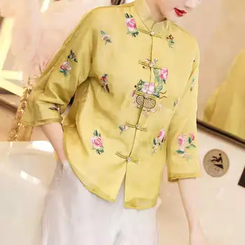 2023 Bordado Chinês Tops Mulheres Elegantes Camisa Solta Outono Estilo Étnico Tang Paletó Feminino Vintage Harajuku Hanfu Blusa