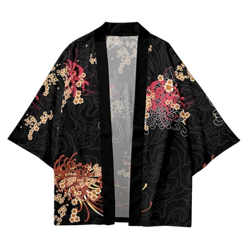 Sexy Cosplay Haori Shirts Da Moda De Belo Samurai Flores De Impressão Tradicional Quimono Japonês Mulheres Homens Praia Casaquinho De Yukata