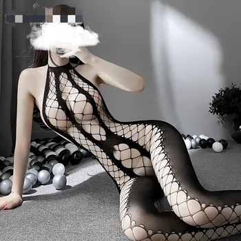 Erótico Sexy Lingerie Com Strass Arrastão Body Transparente Sexo De Vestido Das Mulheres De Malha Meia-Calça Sexy Exóticas Corpo Meias De Malha