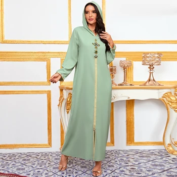 Eid Kaftan Abaya Dubai, Turquia Muçulmana Fashion Dress Islã Vestuário Africano Vestidos Longos Para As Mulheres Manto Luruxy De Diamante Feito À Mão