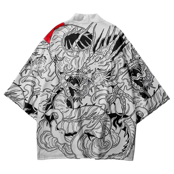 Japonês Tradicional Roupa De Dragão De Impressão Quimono Streetwear Camisa De Homens Samurai Haori Yukata Cardigan E Shorts