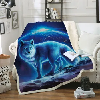 Sofá almofada tapete de Yoga Manta de Ar-condicionado É Engrossado Dupla camada de Pelúcia 3D Digital Impressa Cobertor Lobo Série