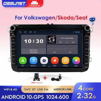 2G 32G Android10 Rádio do Carro de GPS Jogador Para a VW, Volkswagen, Skoda Octavia Golfe Touran Passat Polo Jetta Tiguan Yeti 2Din Estéreo, wi-FI