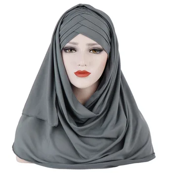 Moda Modal De Algodão Jersey Hijab Cachecol Longo Muçulmano Xale Simples Macio Turbante Empate Envoltórios De Cabeça Para As Mulheres Da África Cabeça