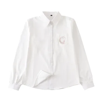 2021 Mulheres T-Shirt Harajuku Vintage Preto Longo Branco de Manga Curta Sólido Camisa Oversize Plus Size virada para Baixo de Gola JK Tops Femininos