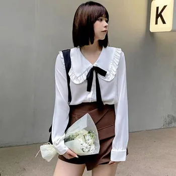 Mulheres Botão de Camisa Kawaii Lolita Blusa Elegante Roupa Branca coreano Bonito Escola da Faculdade Top de Estilo Femme Moda desgaste de Escritório