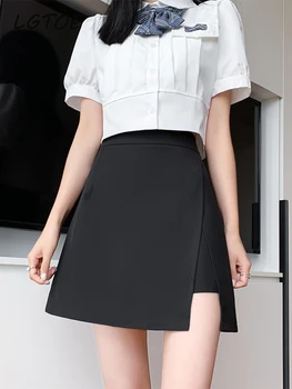 Verão Casual Cintura Alta a Mini Saia Mulheres Dividir Moda Temperamento Todos-jogo Faldas Y2k coreano Preto Branco Japão Estilo de Saias
