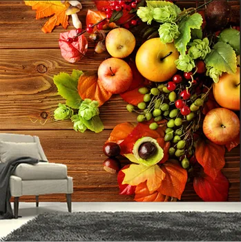 O 3D personalizado murais,belo maple, folhas de maçã, café da parede do restaurante cozinha parede da sala de jantar de plano de fundo do papel de parede