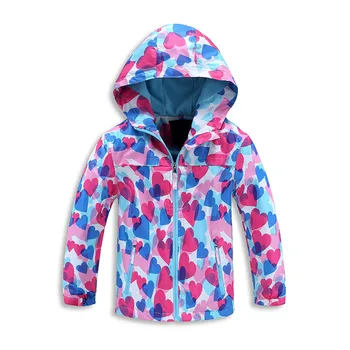 De alta qualidade para crianças outwear jaquetas de meninas primavera, outono casaco padrão de coração de coletes à prova de vento, impermeável casaco para 3-12T