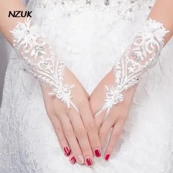 NZUK sem dedos Lace Nupcial Luvas de Senhora Banquete Formal para a Noiva Festa à Noite Luva de Acessórios de Vestido de Noiva, Luvas de