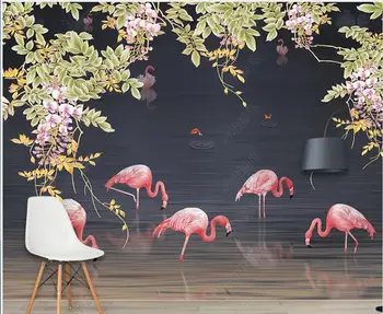 Personalizado mural de fotos em 3d papel de parede desenhado a Mão floresta tropical flamingo casa de decoração de sala de estar papel de parede para parede 3 d em rolos