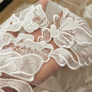 Novo Europeia e Americana de grande nome vestido de noiva em tecido soft malha bordado de lantejoulas oco feito a mão da forma DIY pano de adesivos