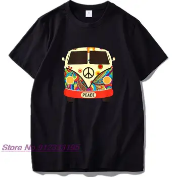 Hippies Paz E Amor Vintage T-Shirt Viagem de Carro Gráfico Festival Hippie Tshirt da UE Tamanho 100% Algodão Impressão Gráfica Tops Tee