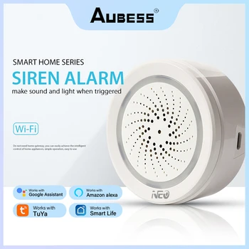 Aubess Casa Inteligente Wireless wi-Fi Alarme de Sirene, Sensor de Fumaça, Sensor Detector de Monóxido de Carbono CO de Gás Detector de Fumaça de Incêndio Alarme de Som