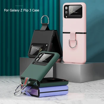 Moda Com Anel Ultra Slim Sensação da Pele da Tampa Traseira Para Samsung Galaxy Z Flip 3 5G Rígido do PC à prova de Choque Câmara de Protecção de Caso