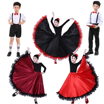 Espanhol Vestido de Crianças de Dança Flamenca, Traje Cigano Saias 360 540 720 Grau de Crianças 100-150CM Menina Menino Grande Balanço Vestido de Baile