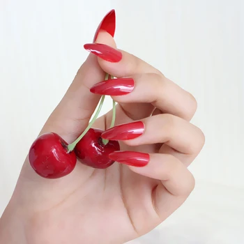 24pcs cor Sólida apontado mão de dedos de unhas falsas.A moda deve ser sexy vermelho C594