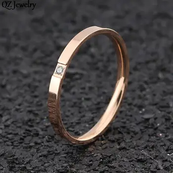 1pc Simples de Titânio de Aço Anel de Dedo de Moda Prata Ouro Rose Cor Cúbico Zirconia Anel para Casal de Jóias de Casamento Presentes