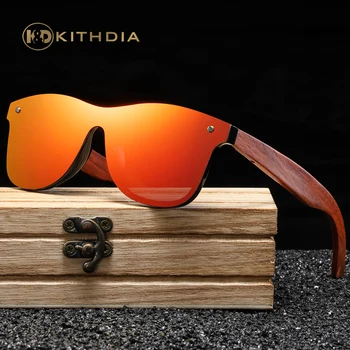 Kithdia Artesanais de Madeira Vermelho UV400 Óculos Polarizados Espelho Óculos de sol das Mulheres dos Homens Design Vintage Oculos de sol masculino