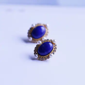 Estrela Retro Elevado Sentido Embutidos Natural Lapis Lazuli Brincos de Pérola Pequeno Número de Luxo Design Brincos