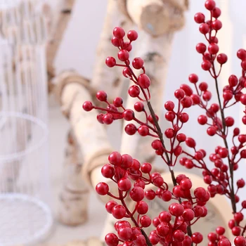 4pcs flores artificiais artificial vermelho Rico berry&artificial Rica de Frutas Plantar Frutas para a decoração home