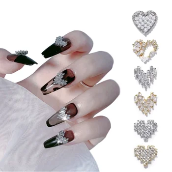 4pcs/monte 3D Encantos de Metal Zircônio Prego Jóias Japanese Nail Art Decoração de Cristal Manicure Amor do Coração de Diamante Prego Accesoires