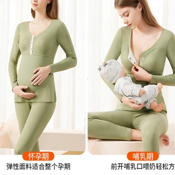 Mulheres de Outono Maternidade Pijama Aleitamento as Mulheres Grávidas de Enfermagem do Pijama Set-Top Calças de Pijamas Gravidez Camisola Roupas
