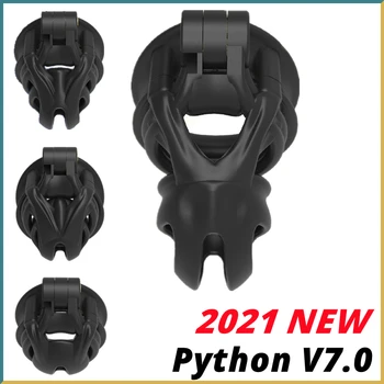 2021 Nova Python V7.0 EVO 3D Gaiola Mamba Masculino Castidade Dispositivo de Duplo Arco Punho Pênis Anéis Cobra Pau Gaiola Adultos, Brinquedos do Sexo Para Homens